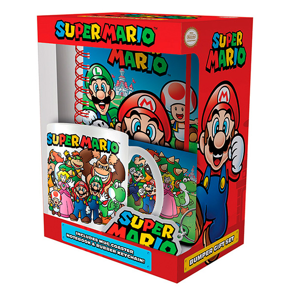 Caja Regalo Super Mario (Taza+Libreta+Llavero+Posavasos)